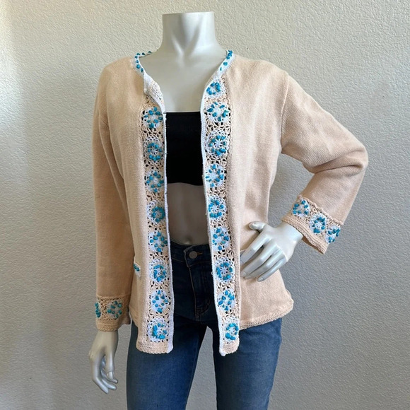 Storybook Knits Vintage Turquoise Crochet Cardigan - Picture 2 of 10